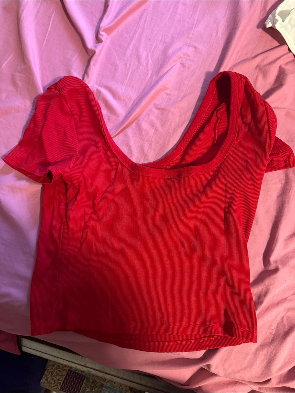 Universal Thread Red Ribbed Scoop Crop Top - Picture 3 of 3